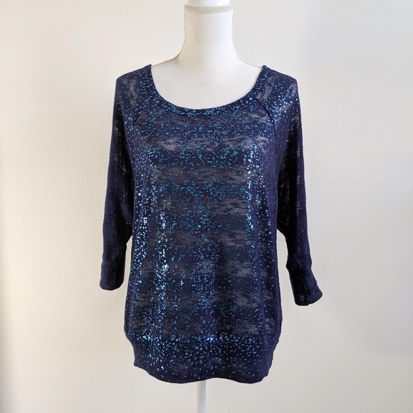 Fang Navy Blue Metallic Knit Tunic